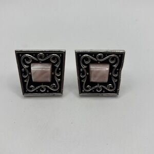 Anson Bold Vintage Men's Cufflinks - Metal Gold Black Squares Pink Stones